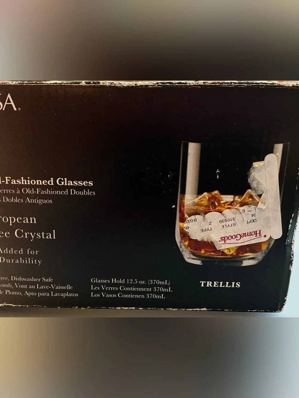 NIB Mikasa Trellis Double Old-Fashioned Glasses, 12.5 fl oz; Lead-Free Crystal